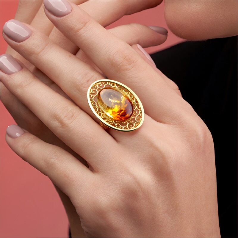 Baltischer Sunrise-Bernstein-Silberring (dagen)