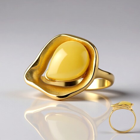 Anello in argento con Ambra Milky Baltica (dagen)