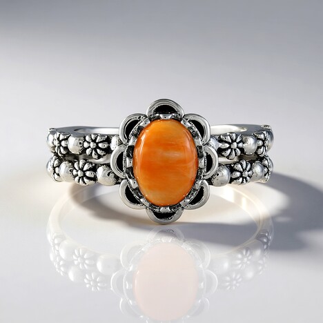 Anello in argento con Conchiglia di Ostrica Spinosa Arancione (Desert Chic)