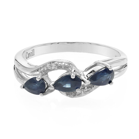 Zilveren ring met blauwe Birmese saffieren