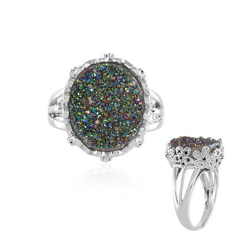 Grüner Glitzer-Achat-Silberring