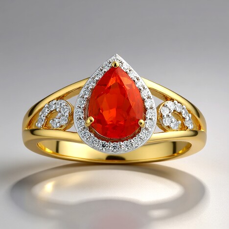Anello in oro con Opale di Fuoco Messicano AAA