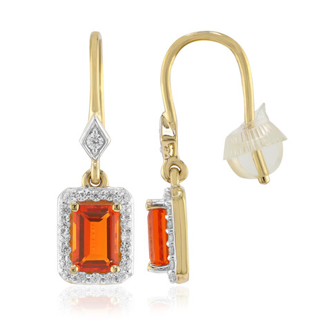 9K AAA Mexican Fire Opal Gold Earrings