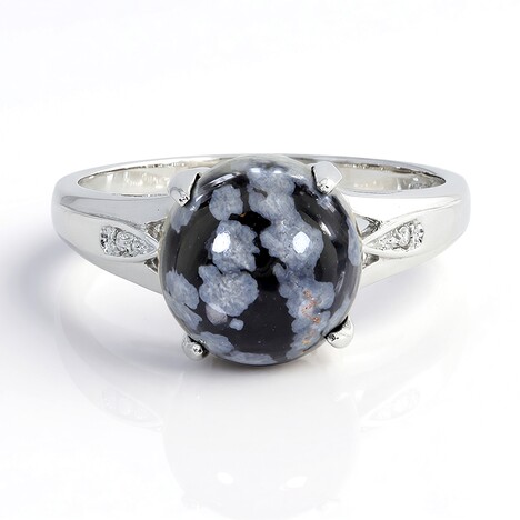 Bague en argent et Obsidienne Flocon-de-Neige