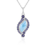 Zilveren halsketting met een larimar (KM by Juwelo)