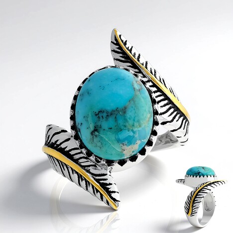 Bague en argent et Turquoise bleue de Mohavie (Jones Lee)