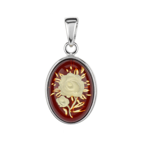 Zilveren hanger met een kersrode Baltische barnsteen (dagen)