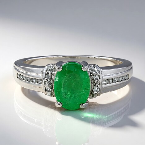 Anello placcato in platino con Smeraldo Bahia