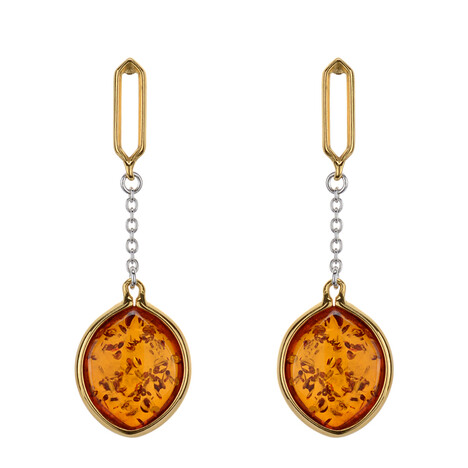 Boucles d'oreilles en argent et Ambre baltique couleur cognac (dagen)