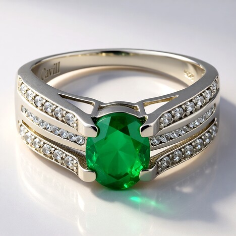 Anello placcato in platino con Smeraldo Bahia