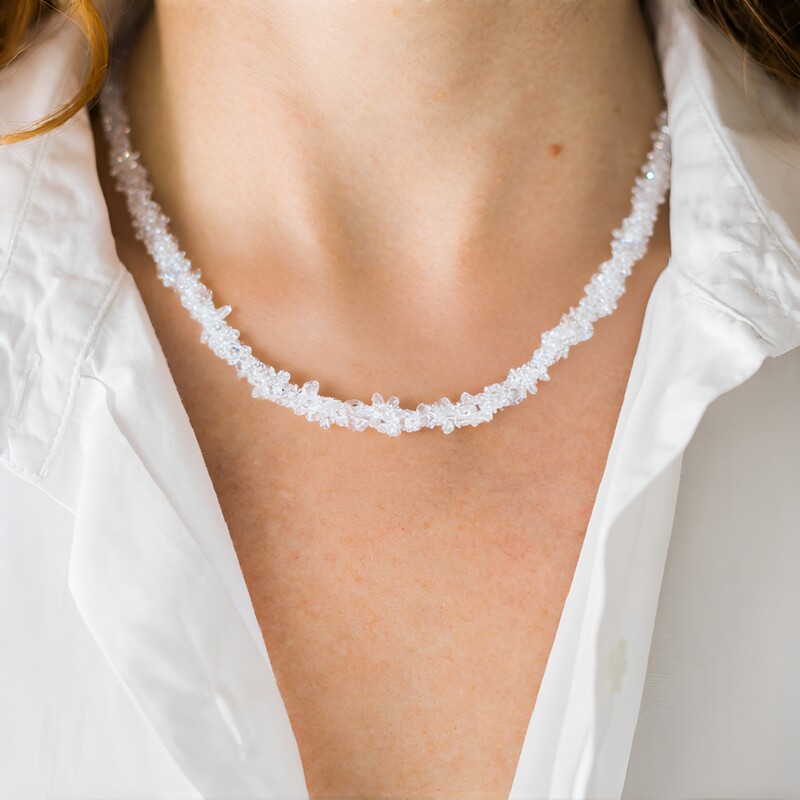 Weißer Quarz-Silberhalskette