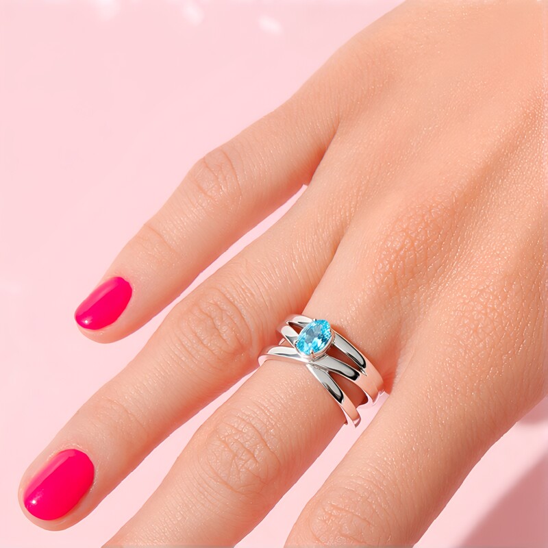 Bague en argent et Apatite bleue (Pallanova)