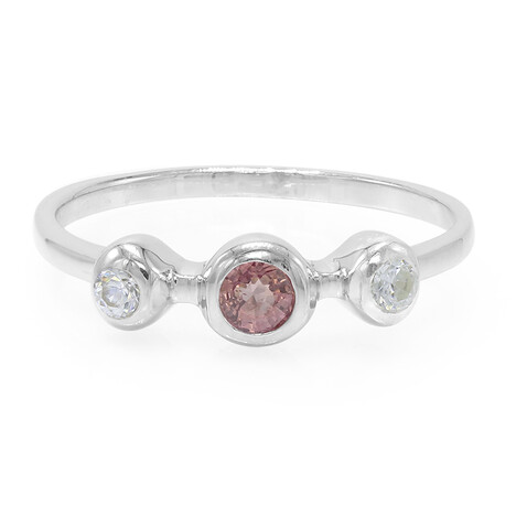 Anello placcato in platino con Zaffiro Padparadscha