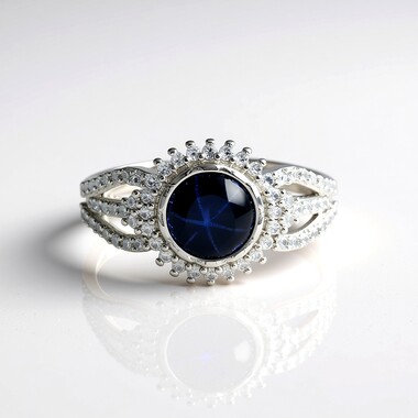 Anillo en plata con Zafiro estrella azul