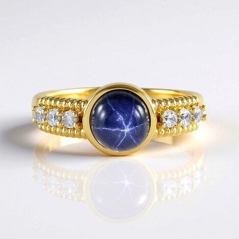 Bague en argent et Saphir étoilé bleu