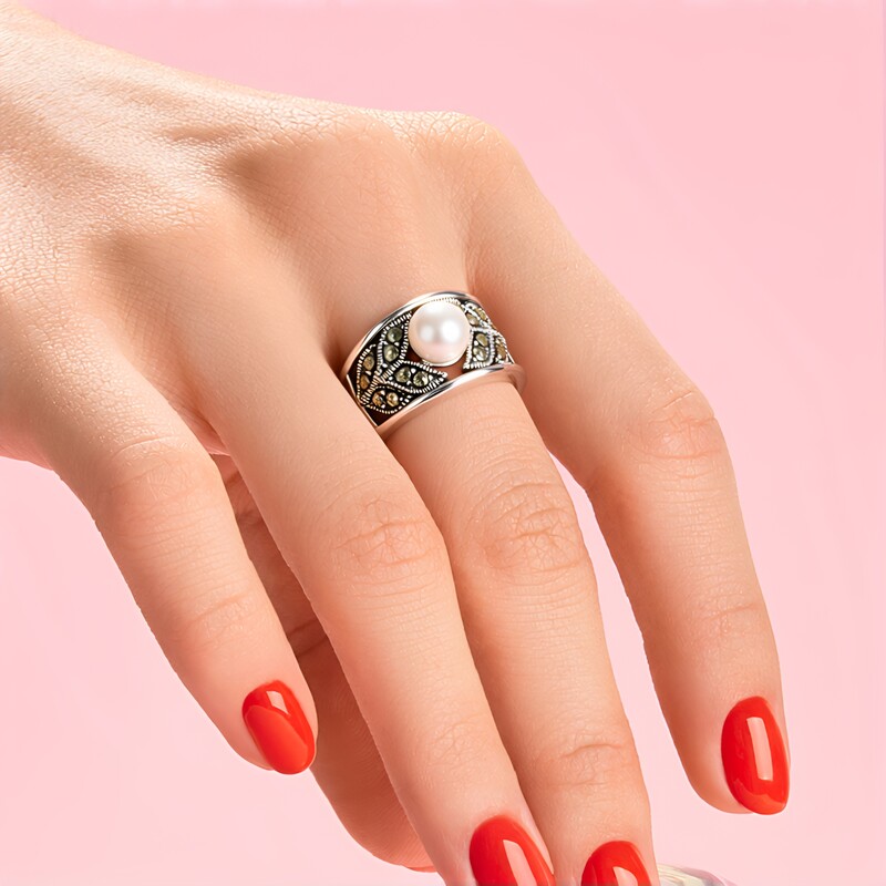 Weiße Süßwasserzuchtperlen-Silberring