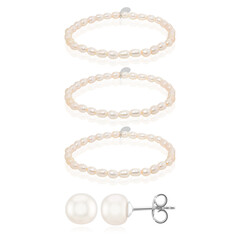 Zilveren set met Witte zoetwater kweekparels (TPC)