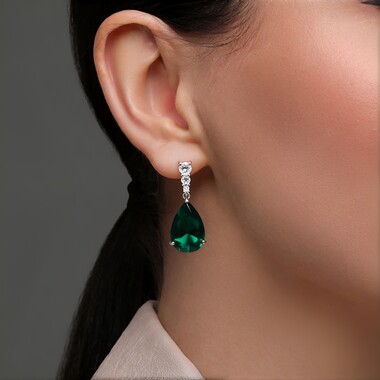 Boucles d'oreilles en argent et Quartz vert forêt