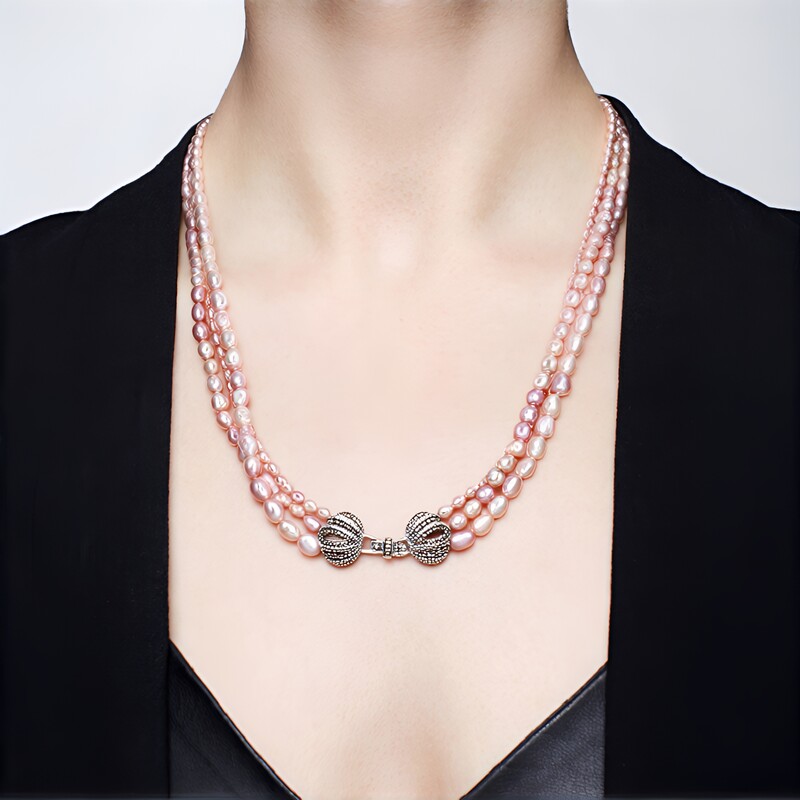 Collana in argento con Perla d'Acqua Dolce Rosa (TPC)