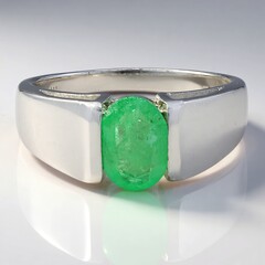 Anello placcato in platino con Smeraldo Bahia