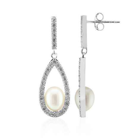 Pendientes en plata con Perla blanca Freshwater