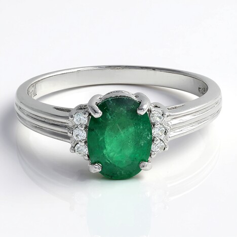 Anello placcato in platino con Smeraldo Bahia