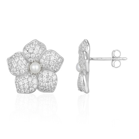 Pendientes en plata con Perla blanca Freshwater (Adela Silber)