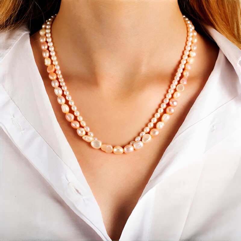 Collana in argento con Perla d'Acqua Dolce Arancione (TPC)