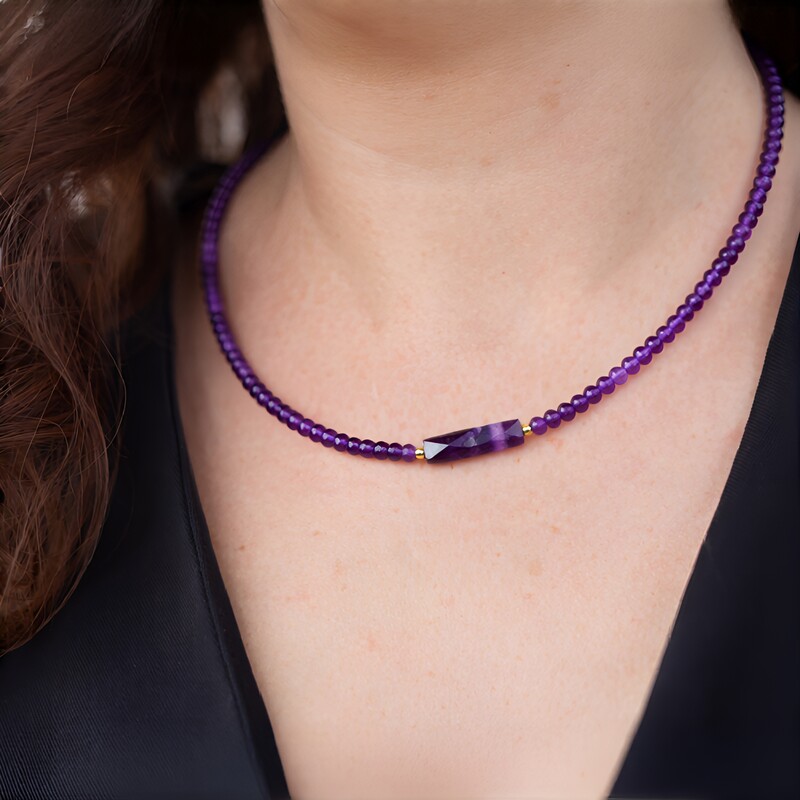 Sambia-Amethyst-Silberhalskette (Riya)