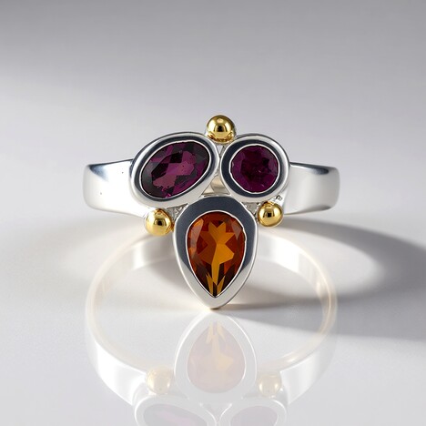 Anello in argento con Citrino Madeira (Granulieren)