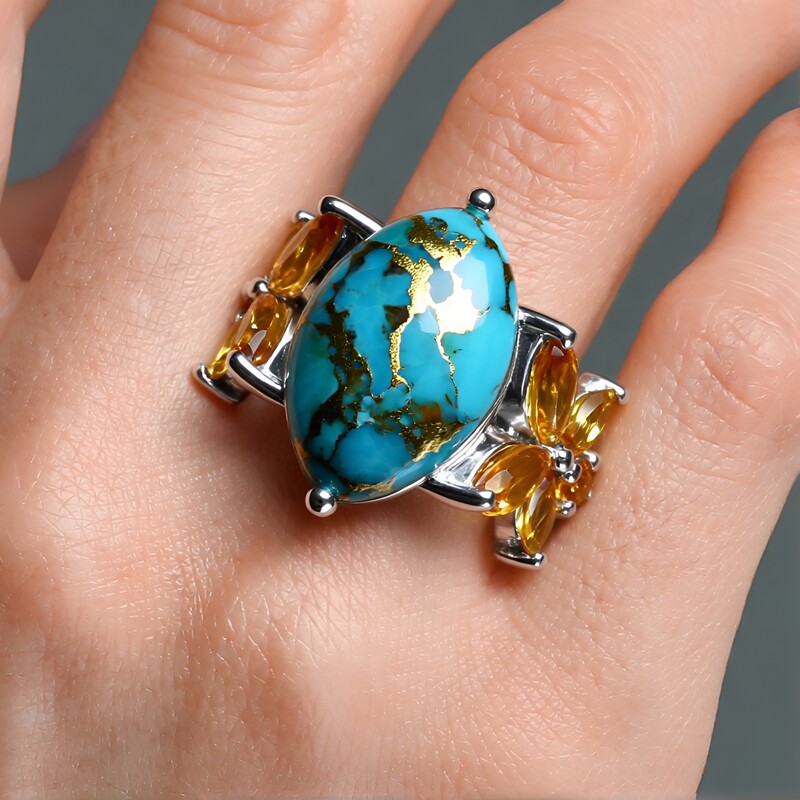 Anillo en plata con Turquesa azul plateadas de Mohave (Faszination Türkis)