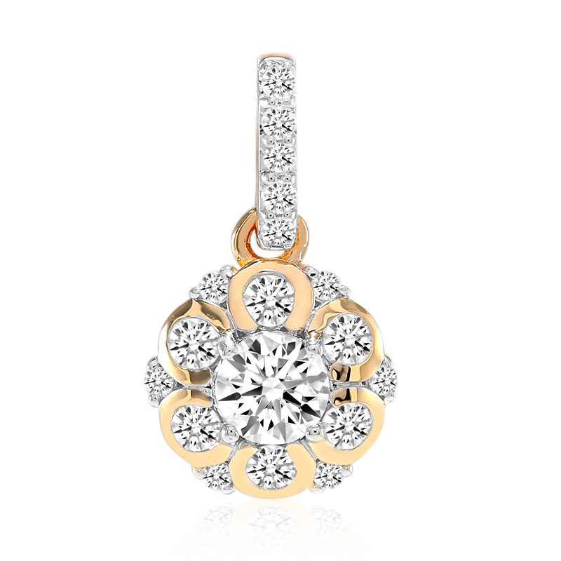 Ciondolo Sole Con Diamante Simulato 0,40Ct – Catena In Omaggio, Oro Giallo 14K