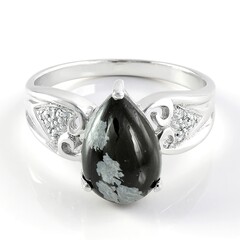 Anello in argento con Ossidiana Fiocco di Neve