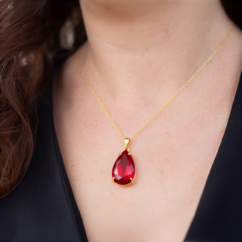 Roter Quarz-Silberhalskette