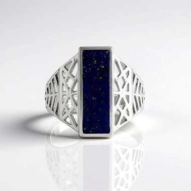 Pierścionek ze srebra rodowanego - Lapis lazuli (Ornaments by de Melo)