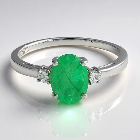 Anello placcato in platino con Smeraldo Bahia