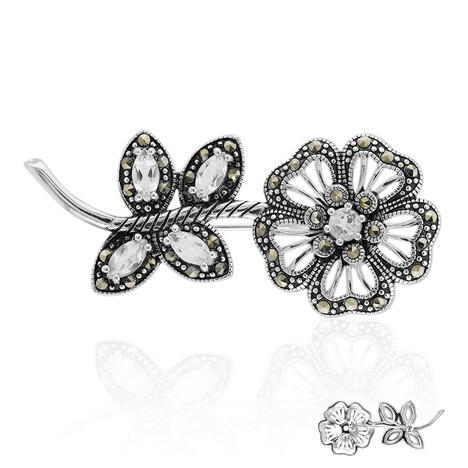 Weißer Topas-Silberbrosche