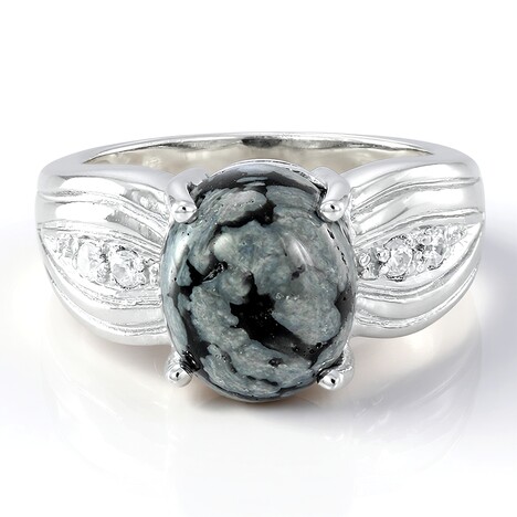 Anello da uomo in argento con Ossidiana Fiocco di Neve