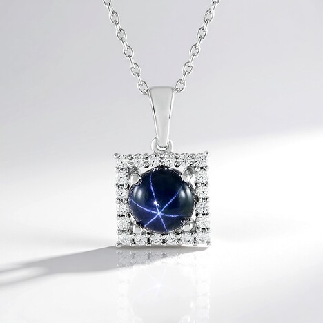 Collier en argent et Saphir étoilé bleu