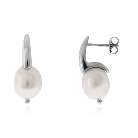 Weiße Süßwasserzuchtperlen-Silberohrringe (Joias do Paraíso)