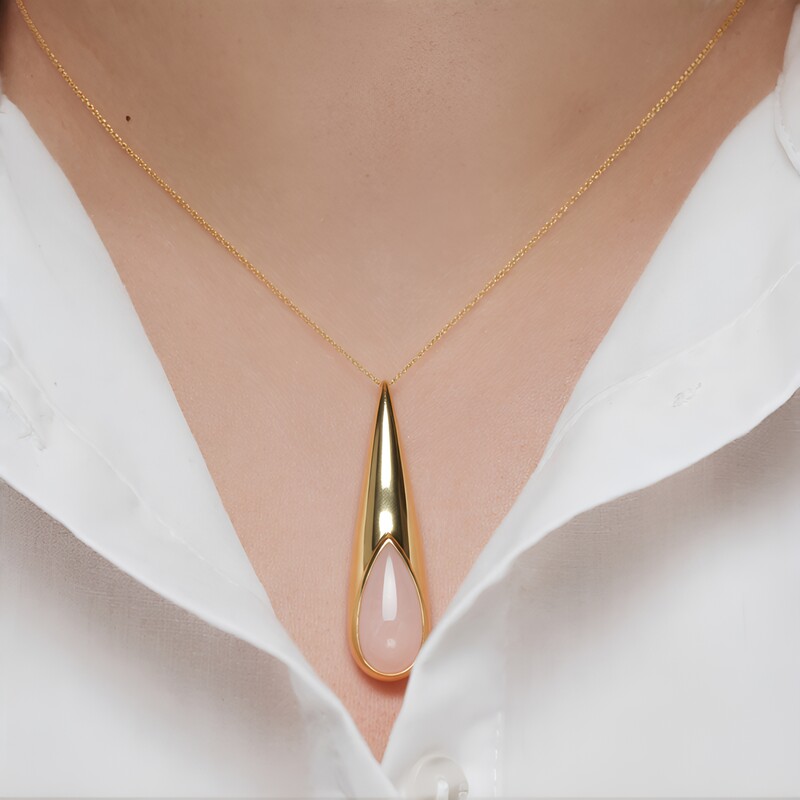 Pendentif en argent et Quartz rose (MONOSONO COLLECTION)