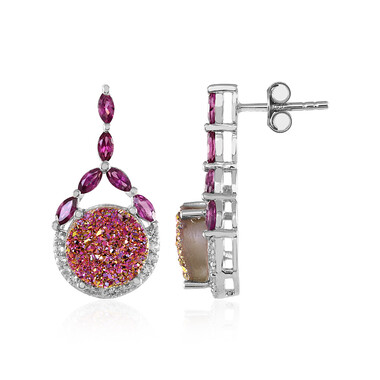 Pinkfarbener Glitzer-Achat-Silberohrringe