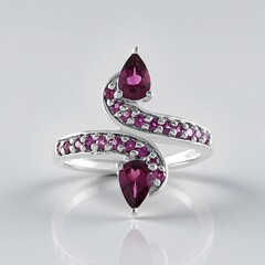 Bague en argent et Grenat magenta