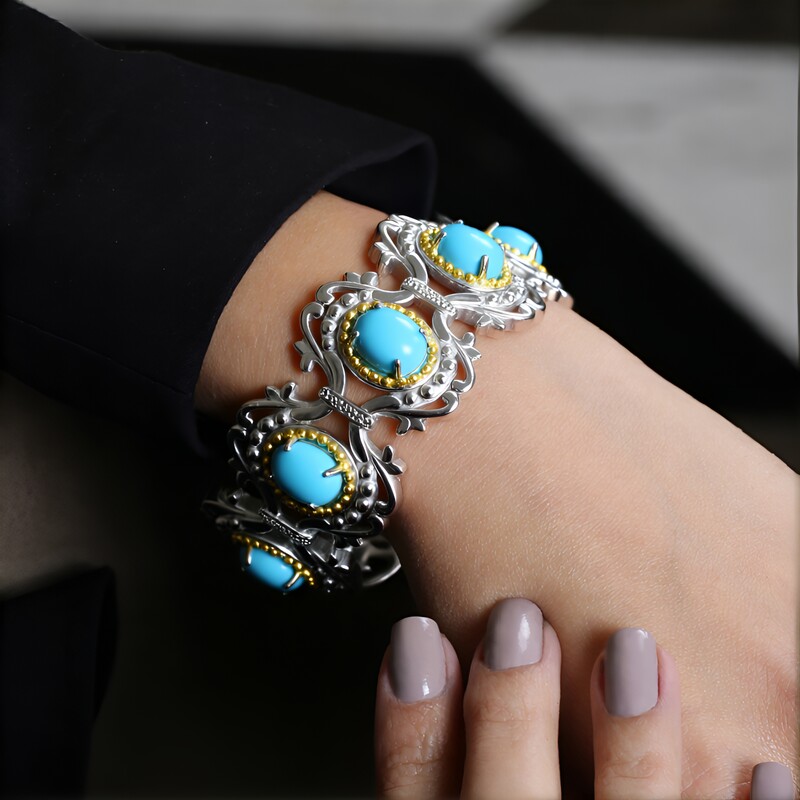 Brazalete en plata con Turquesa bella durmiente (Dallas Prince Designs)