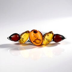 Broche en argent et Ambre baltique couleur cognac (dagen)