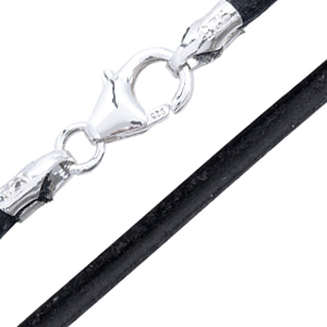 Cordon en cuir - noir - Fermoir argent 925 - épaiss. 3 mm - 45 cm