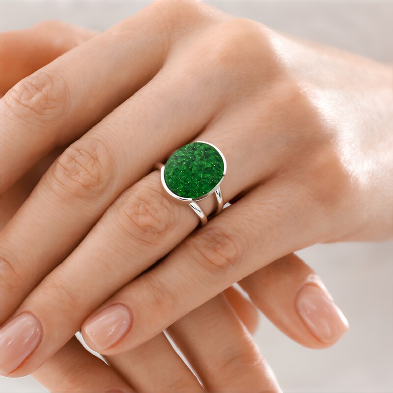 Bague en argent et Uvarovite (Bali Barong)