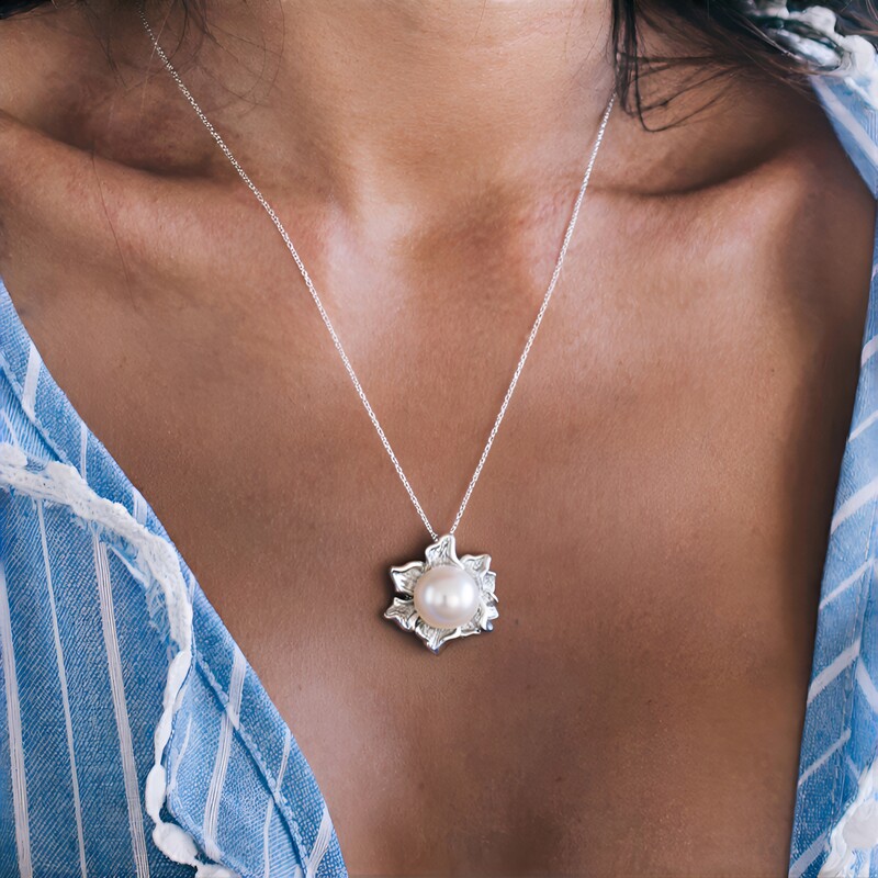 Pendentif en argent et Perle blanche de culture d'eau douce (TPC)