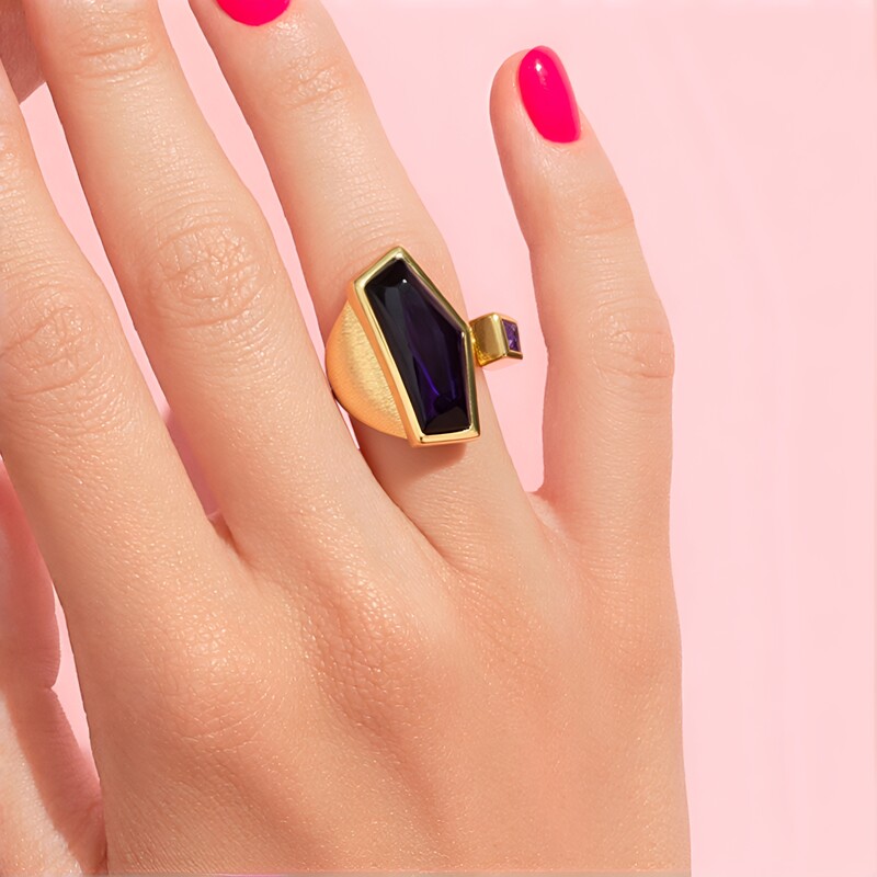 Anello placcato in oro con Onice