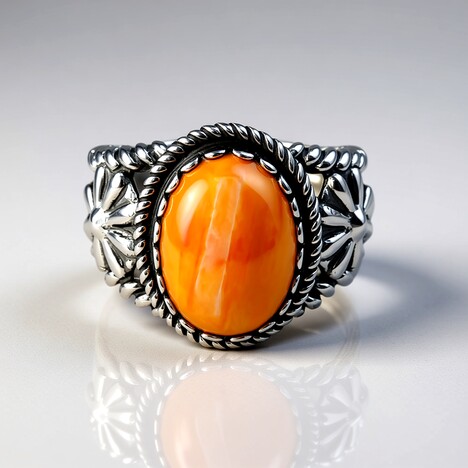 Anello in argento con Conchiglia di Ostrica Spinosa Arancione (Desert Chic)